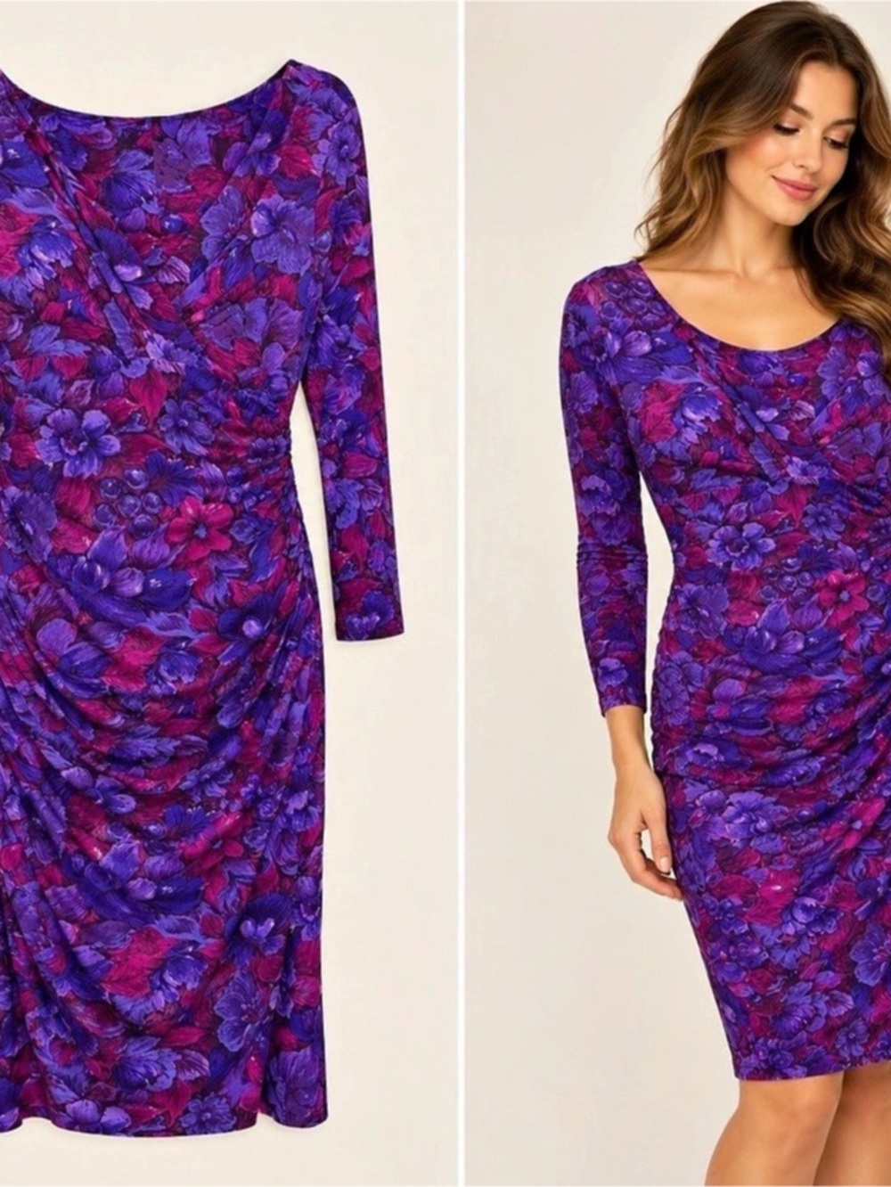 Chaps Floral Midi Dress in Purple & Pink Size XL